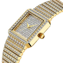 Load image into Gallery viewer, MISSFOX Women&#39;s Watches Gold Full Diamond Luxury Brand Square Bracelet Watch Popular Waterproof Quartz Ladies Wristwatch Gift