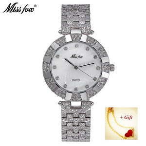 MISSFOX Rhinestone Crystal Women Dress Watch Luxury Analog Waterproof Gold Quartz Ladies Wrist Bracelet Watches Gift reloj mujer