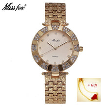 Load image into Gallery viewer, MISSFOX Rhinestone Crystal Women Dress Watch Luxury Analog Waterproof Gold Quartz Ladies Wrist Bracelet Watches Gift reloj mujer