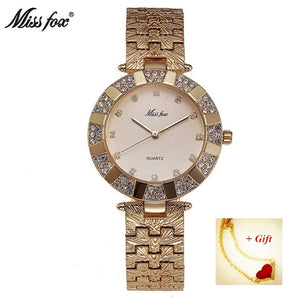 MISSFOX Rhinestone Crystal Women Dress Watch Luxury Analog Waterproof Gold Quartz Ladies Wrist Bracelet Watches Gift reloj mujer