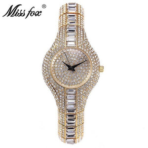 Promotion MissFox Brand Women Quartz Watch Ladies Dress Luxury Fashion Waterproof Gold  Bracelet Watches Clock Montre Femme 2017